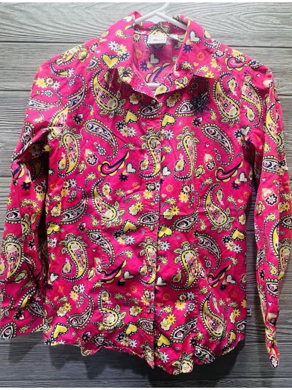 Cruel Girl Girls’ Western Snap Shirt Pink Yellow Paisley Size XL 12 EUC